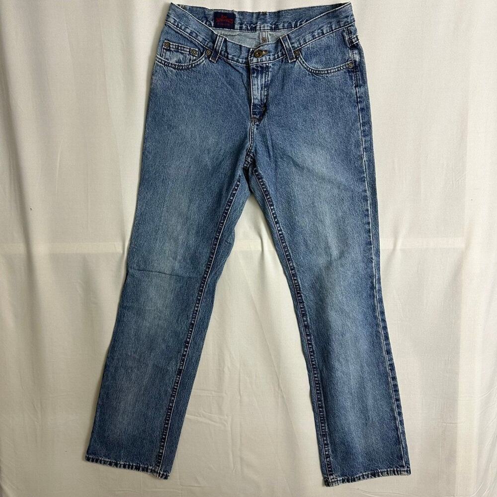 Vintage Lee Dungarees Size 8 Low Rise Flare Cowgirl Flared Denim Blue Jeans